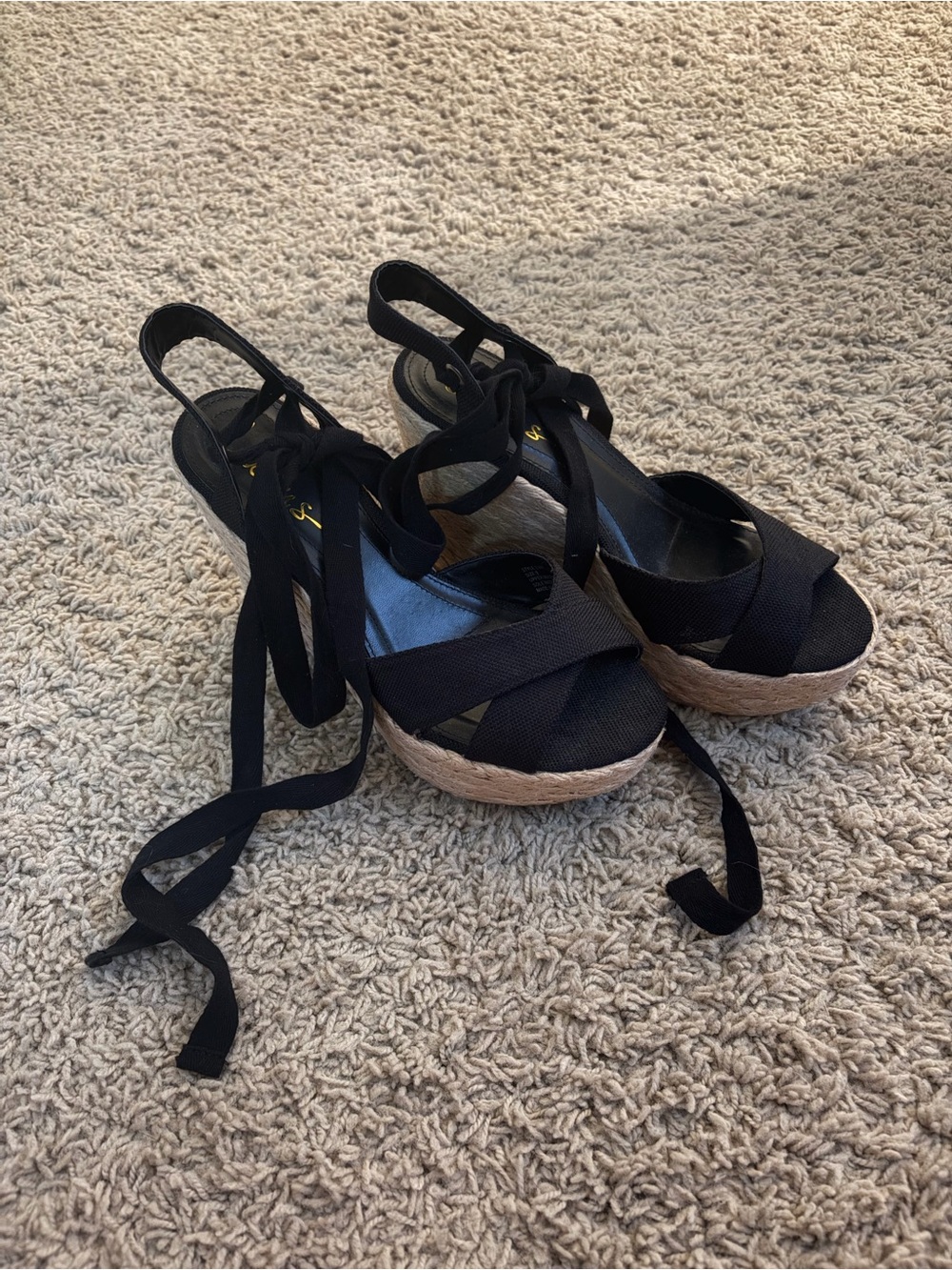 Black Platform Wedge Sandals with Ankle Tie